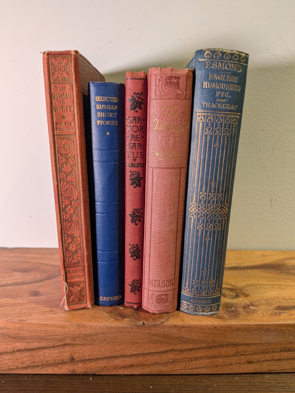 Set of 5 Vintage Hardcover Books Red Blue Decorative Library Decor